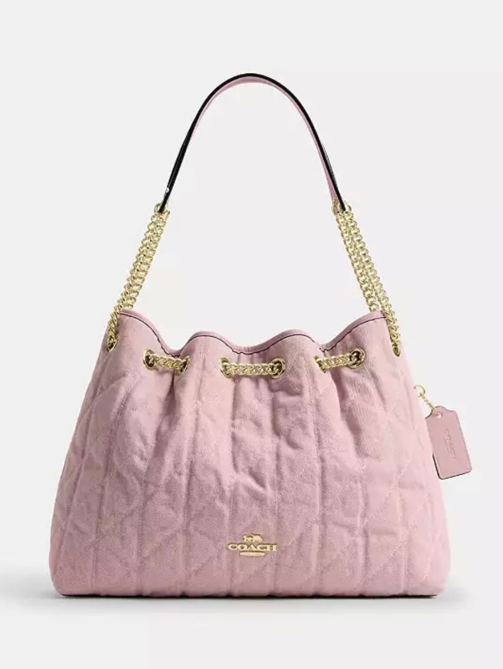 Coach Pink Denim Quilted Evelyn with Gold Chain NWT